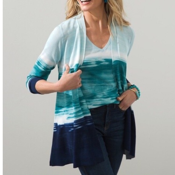 NWT Chico’s OCEAN Spun Rayon Ombre Hanky Hem Cardigan - Picture 2 of 9